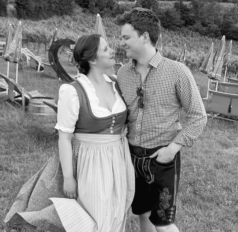 Cristina and Aran dressed in traditional Austrian attire