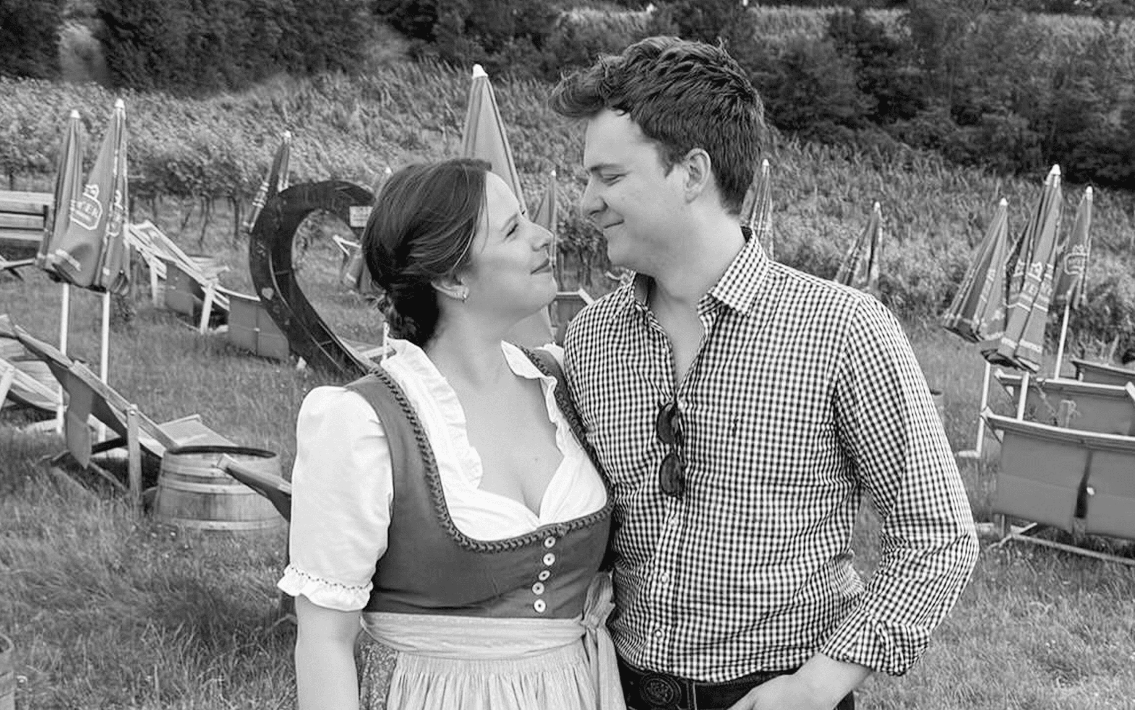 Cristina and Aran dressed in traditional Austrian attire